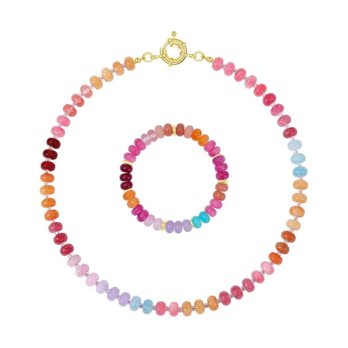 Beaded Gemstone Necklace & Bracelet Set
