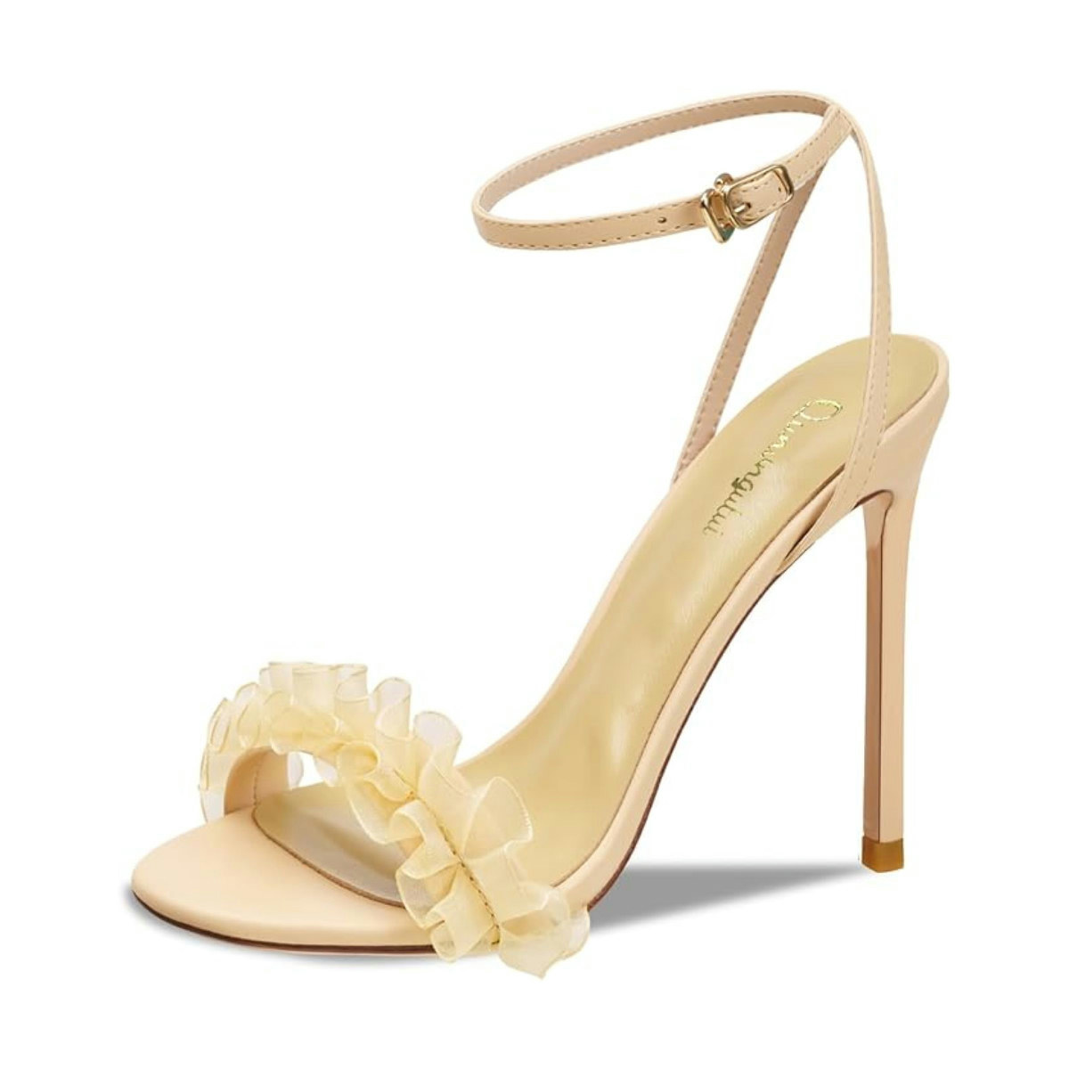 Lace Ruffle Strap Heels Yellow