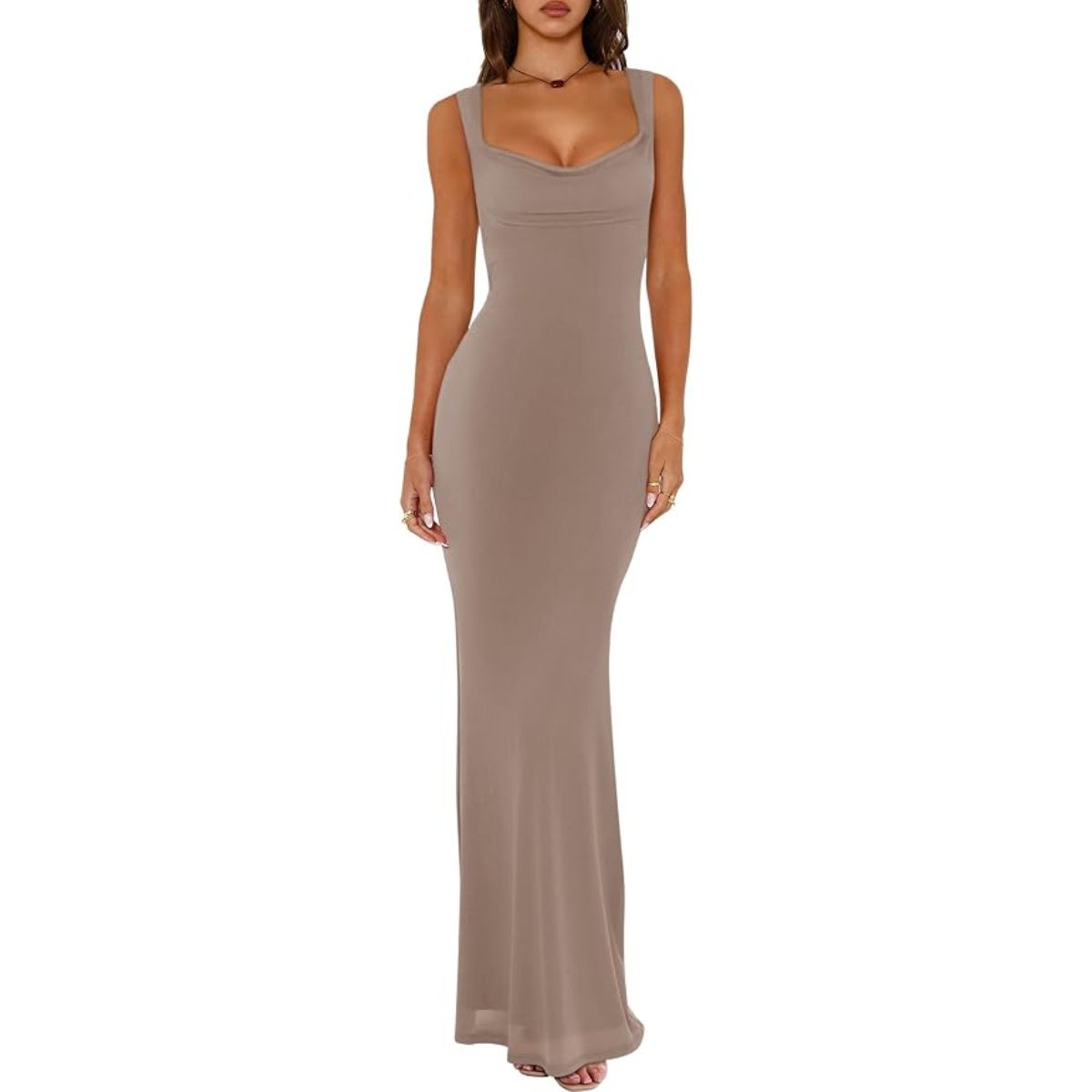 REORIA Mesh Cowl Neck Dress