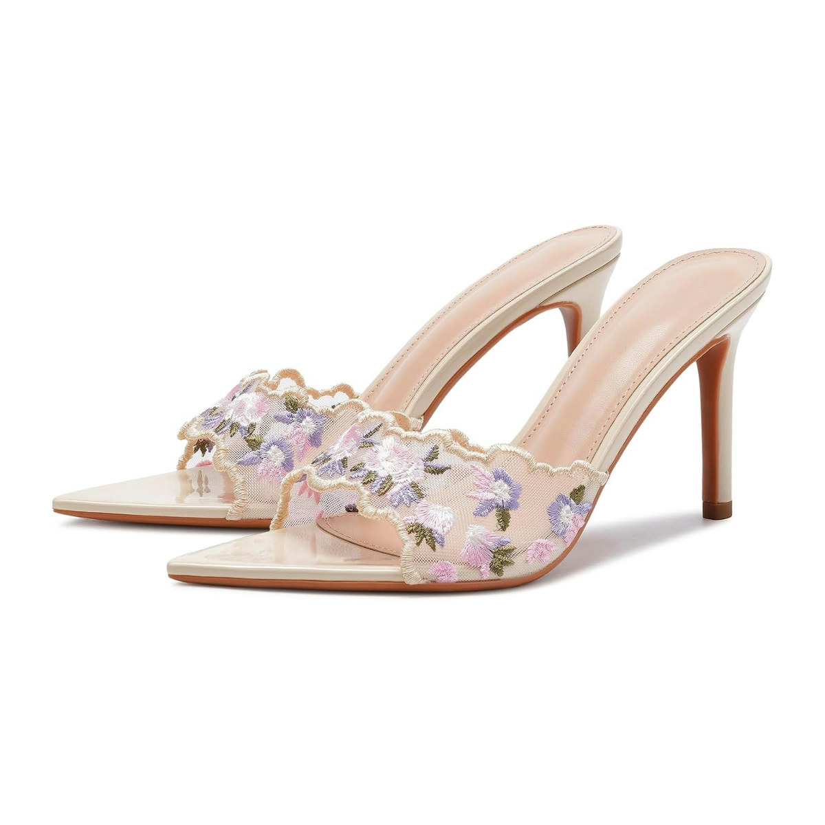Mesh Lace Floral Heels