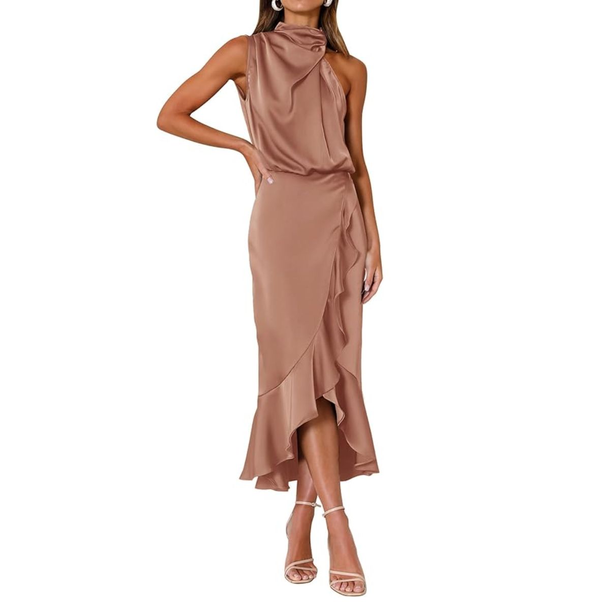 Satin Midi Mock Neck Dress