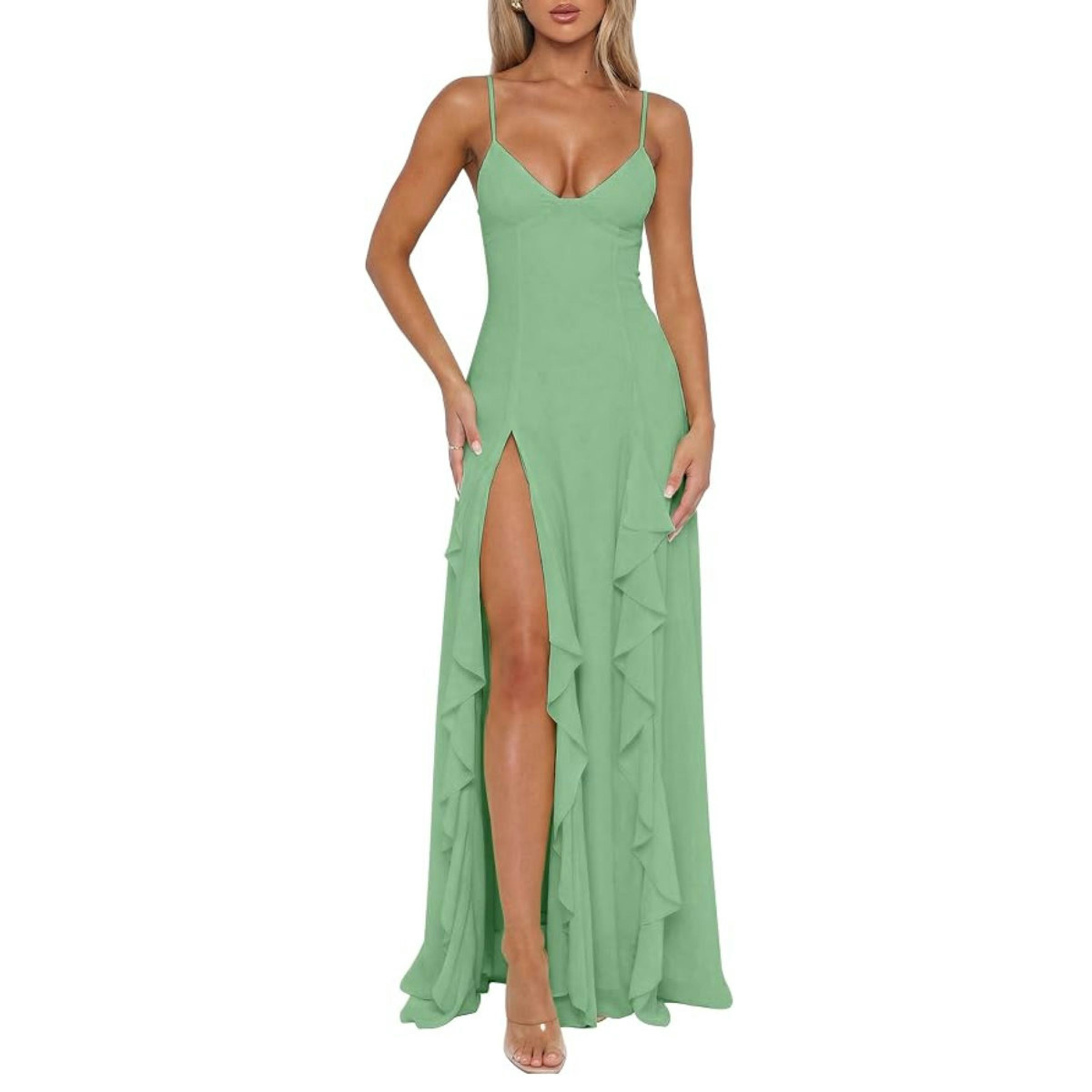 Spagetti Strap V Neck Maxi Dress