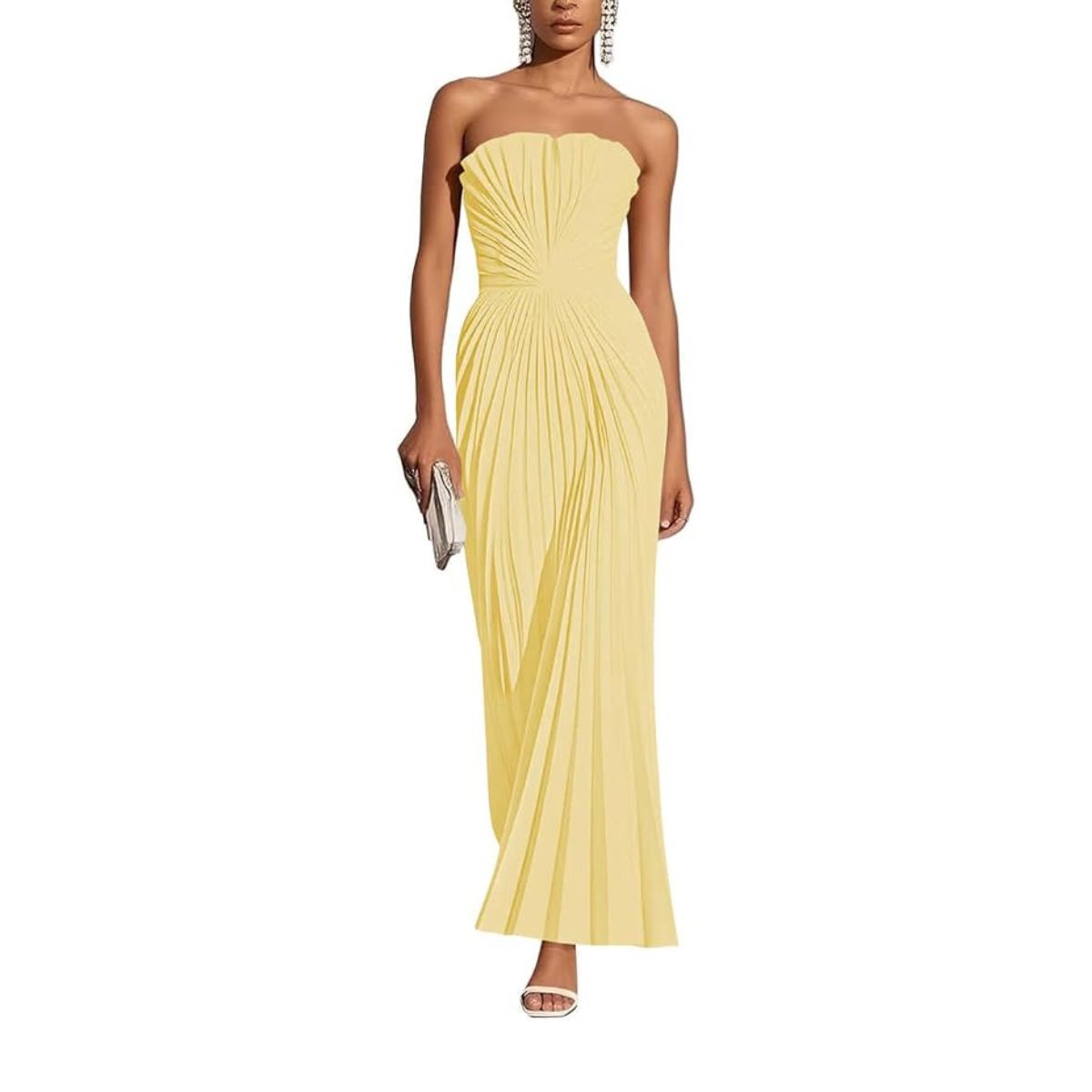 Strapless Satin Pleated Dress