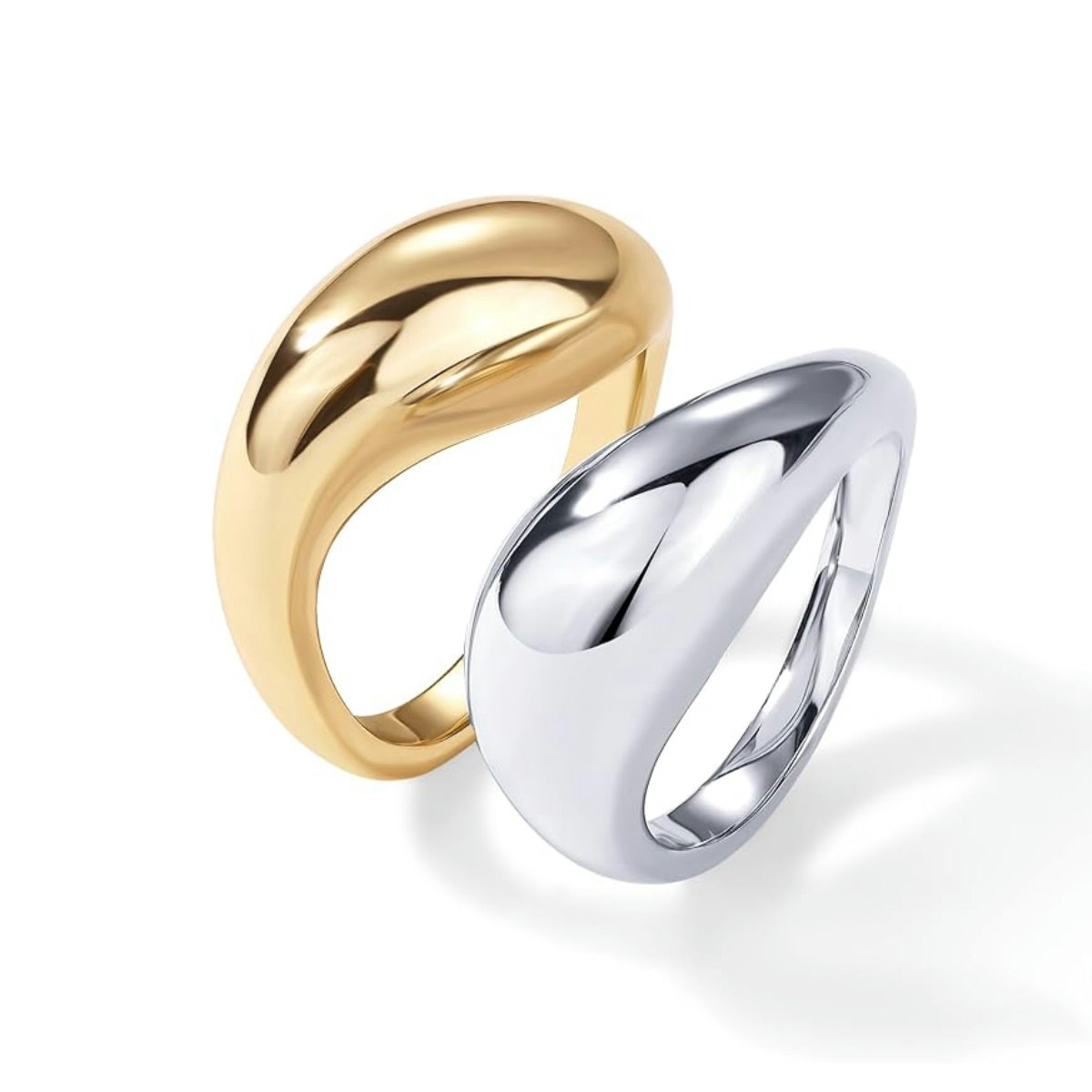 Two Tone Wavy Ring Set